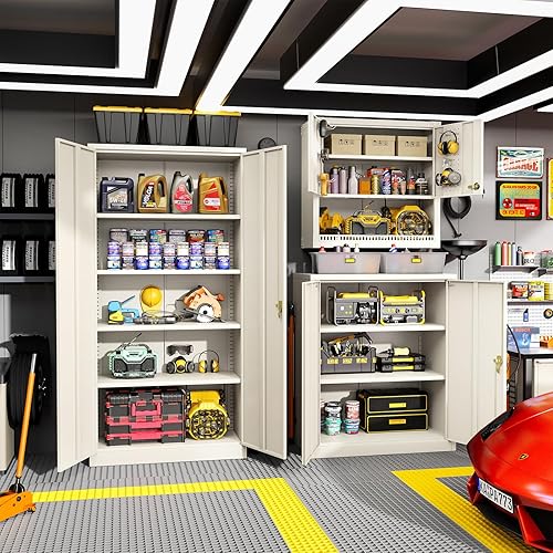 Miniatura 7 de Greenvelly Metal Storage Cabinet, 42 Locking Storage Cabinet with Doors and Shelves, Lockable Storage Cabinets for Home Office, Utility Locker