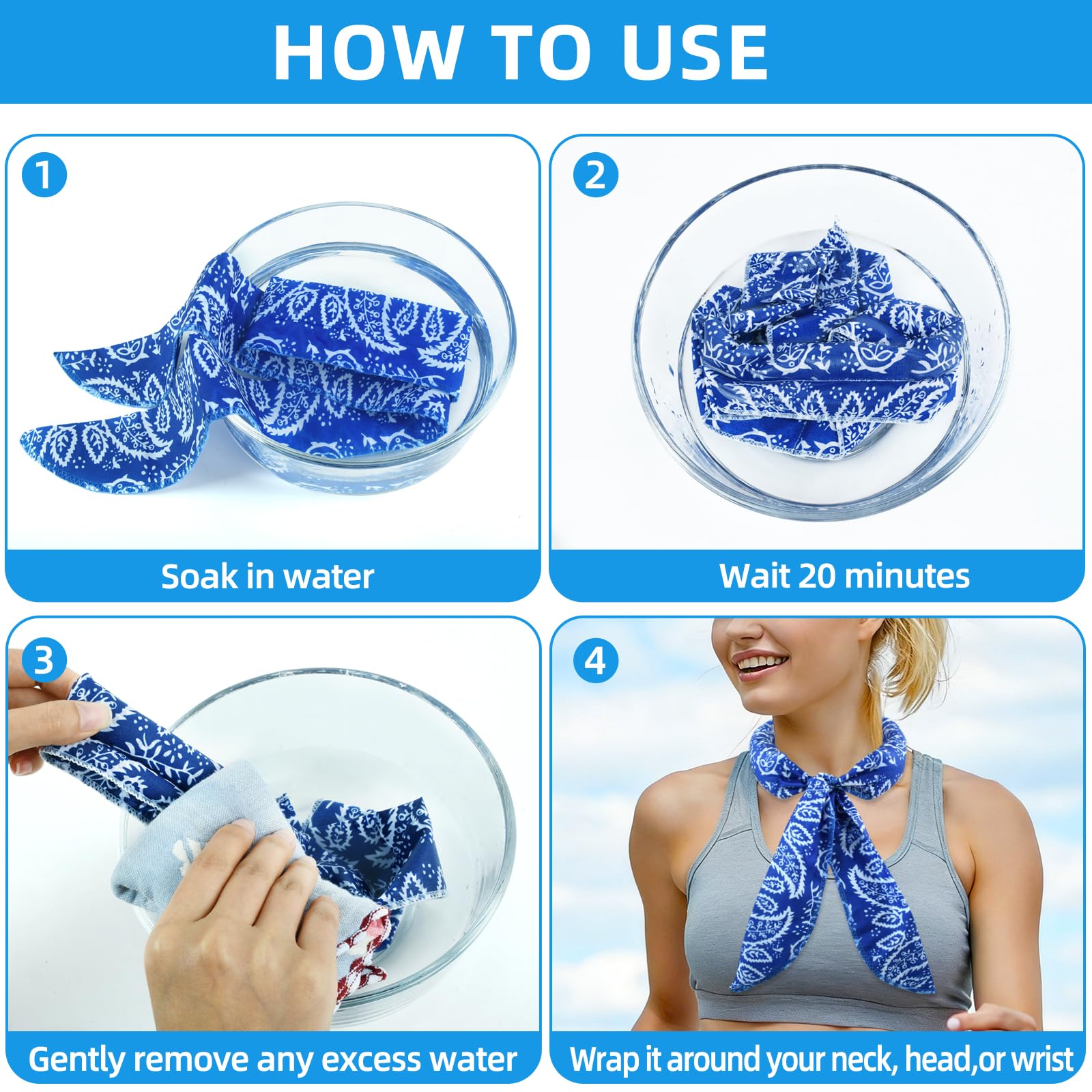 Asciugamano per Il Ghiaccio Estivo,6pcs Sciarpa Rinfrescante,Fasce Rinfrescanti per Collo,Traspirante Bandana Rinfrescante Istantaneo,Asciugamano di Raffreddamento,per Palestra,Sport,Viaggio,Yoga (A)