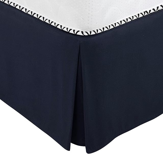 PiccoCasa Pleated Bed Skirt Classic Polyester Dust Ruffled with 14 Inch Drop Navy Blue Full