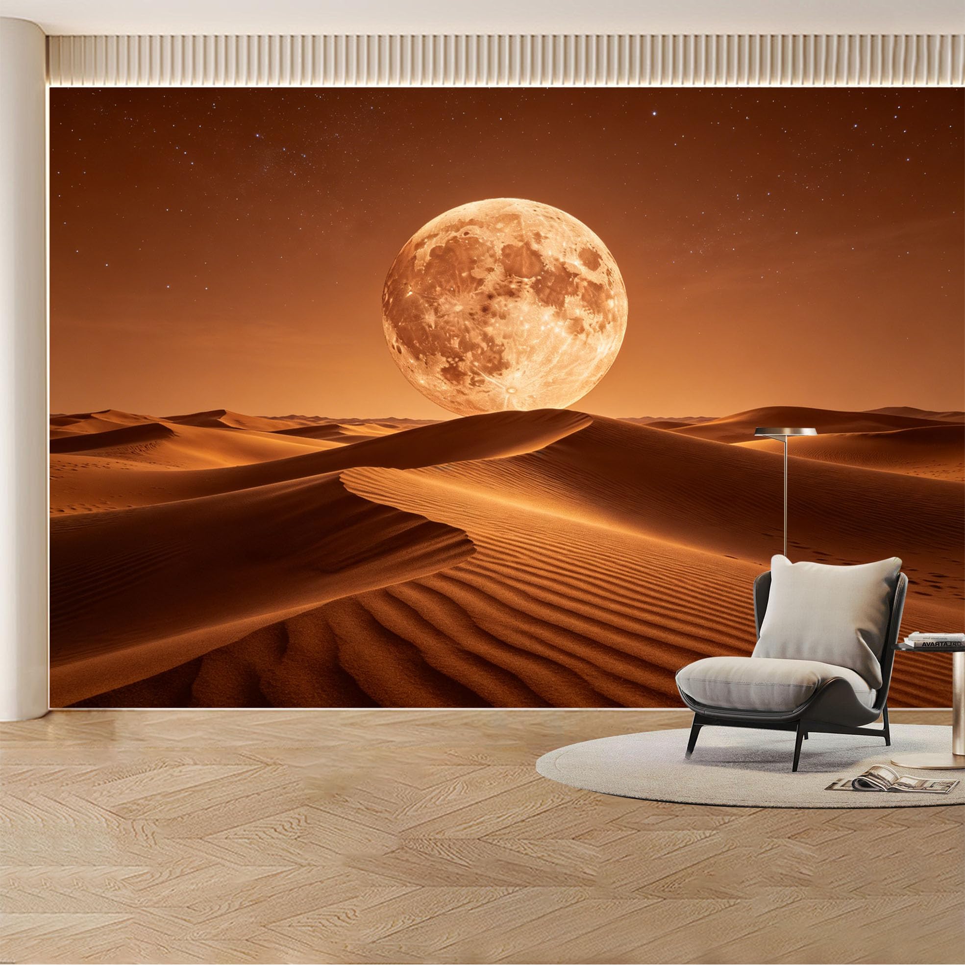 Custom Wall Mural Wallpaper Moon Desert Landscape 3D Effect Wall Decor Large Wall Art Sunset Luxury Removable SelfAdhesive Large Photo for Living Room， Bedroom， Office