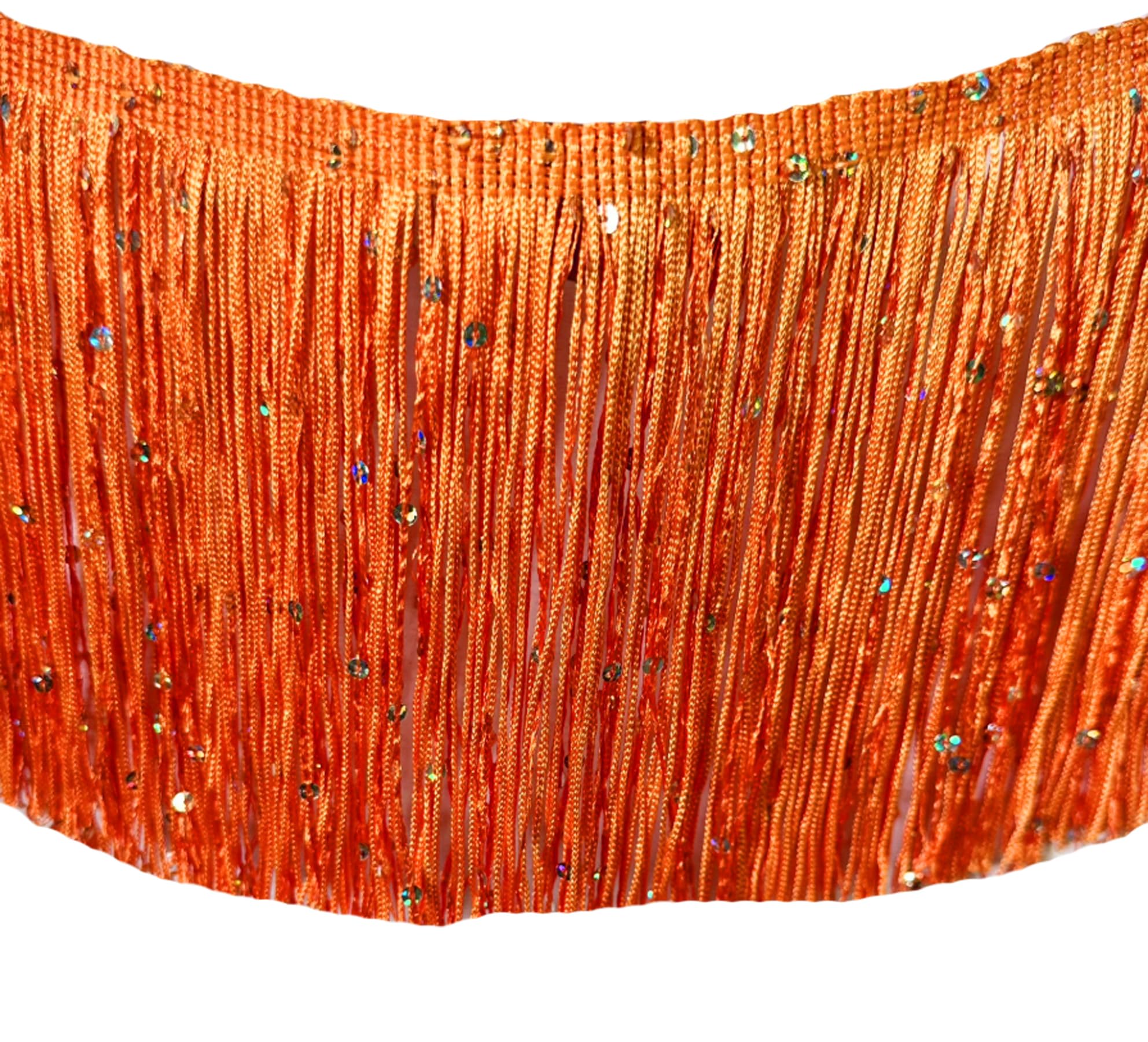 2 Meters Sequins Tassel Fringe Trim 15CM (6inch) Drop, Costumes, Dance, Dress, Stage #25 (Orange)