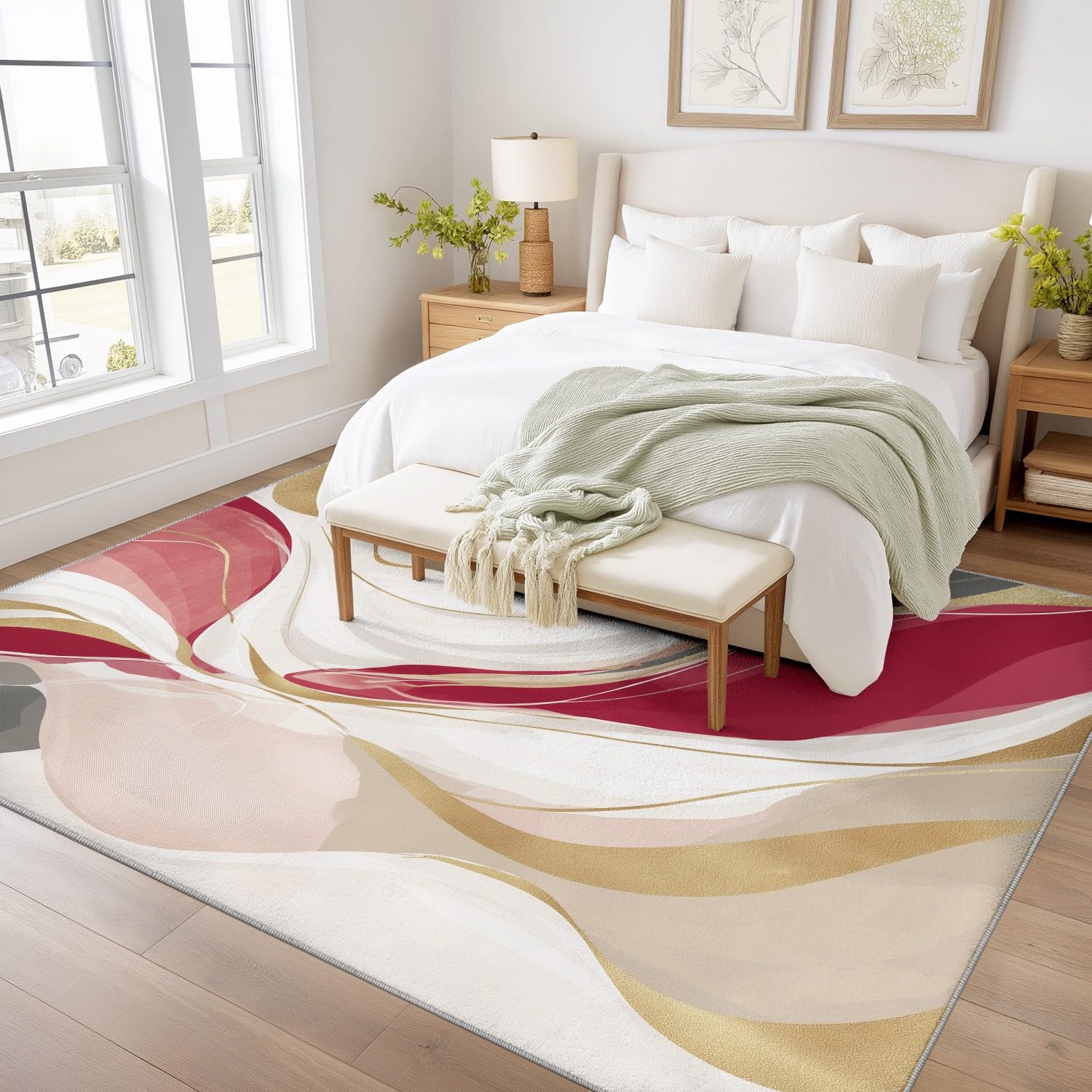 Generisch Abstrakt Marmorstruktur Teppich, Luxus Spirale Linie-Waschbarer Kurzflorteppich, Antirutschunterlage, Bodenteppich für Wohnzimmer Schlafzimmer Küche Esszimmer, 80 x 120 cm Beige