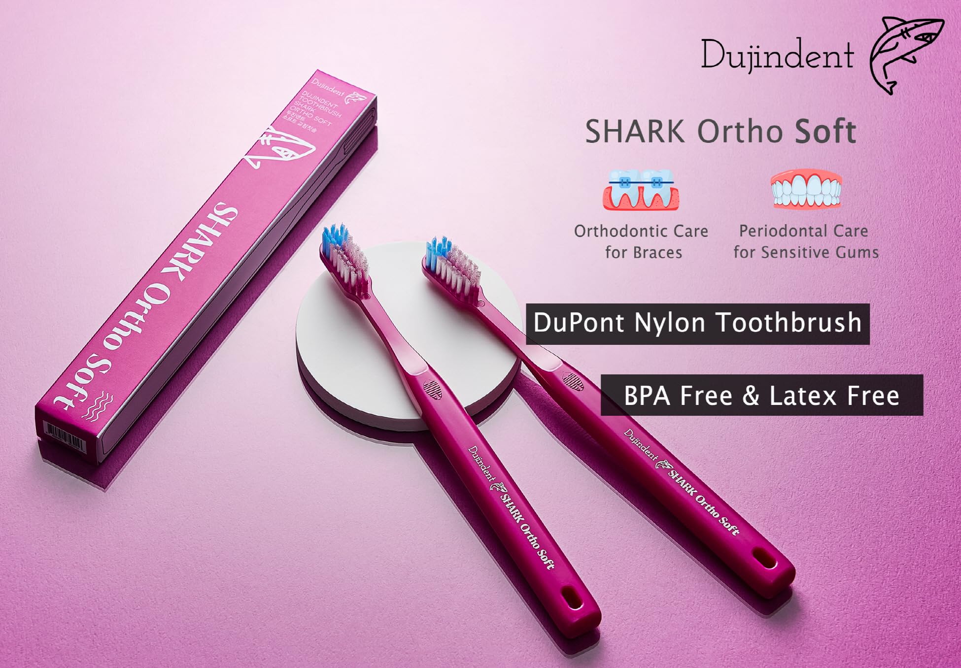 Spazzolino ortodontico per parentesi graffe [2 confezioni] Taglio a V Setole USA, Spazzolino da denti per la pulizia di staffe e fili (Shark Ortho Soft, 2 pezzi)