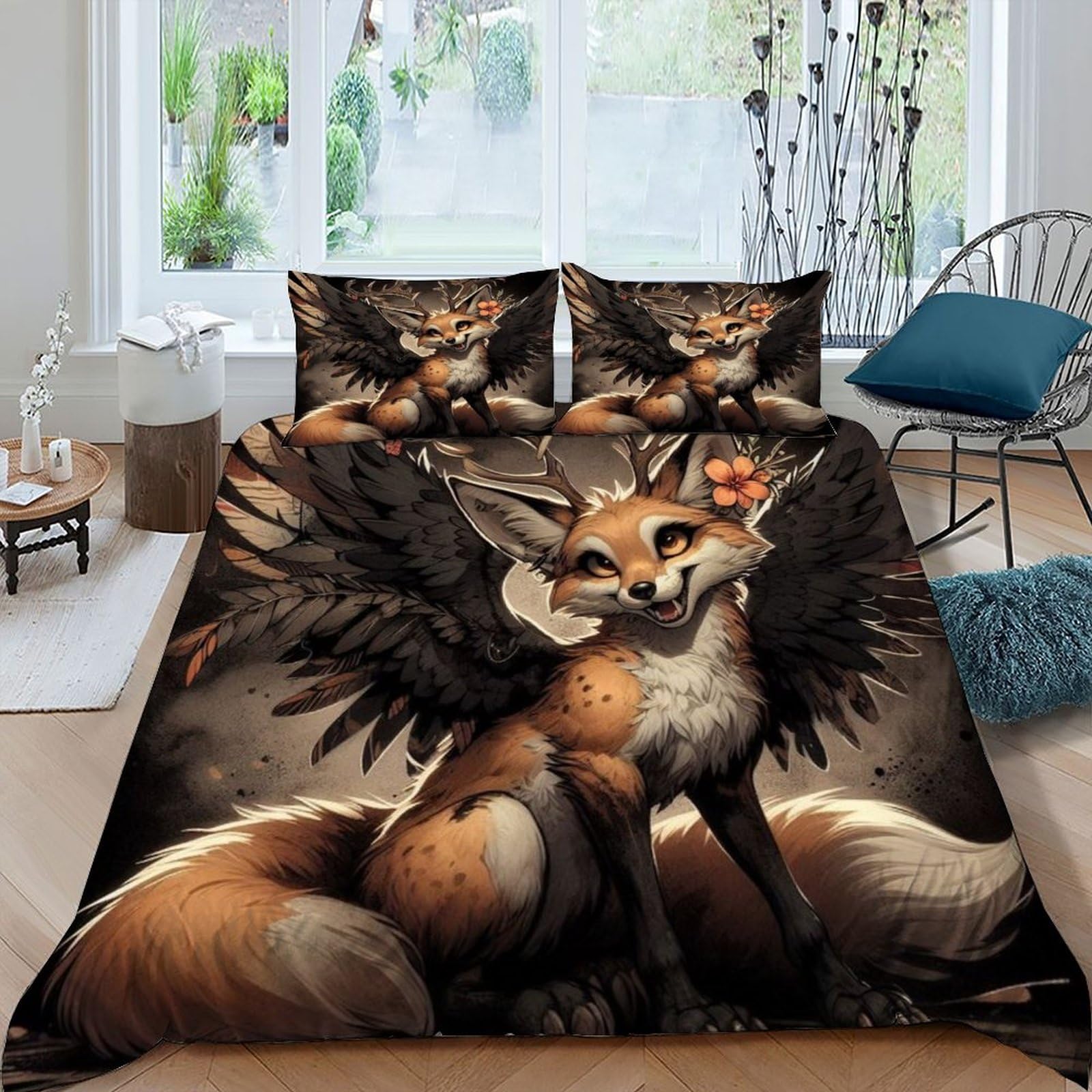 LumeNest Fox Bedding Set Theme Bedspread Jungle Animals Duvet Cover Set Microfiber Comforter Cover for Boys & Girls with Pillowcase King（220x240cm）