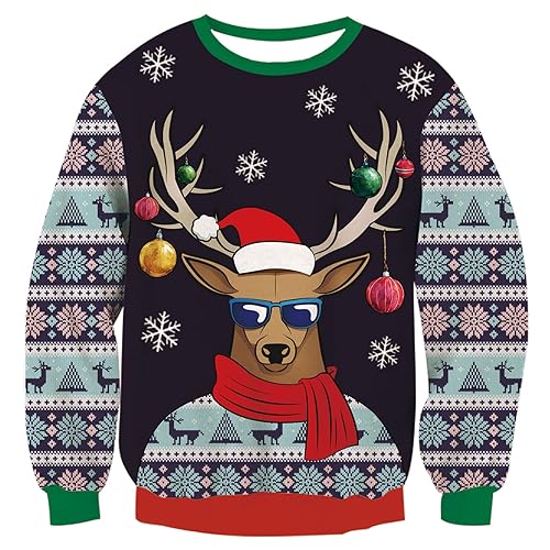 Cozople Men Women Ugly Christmas Sweaters Long Sleeve Crewneck Knitted Party Pullover Jumpers for Xmas New Year - Christmas Deer - Medium