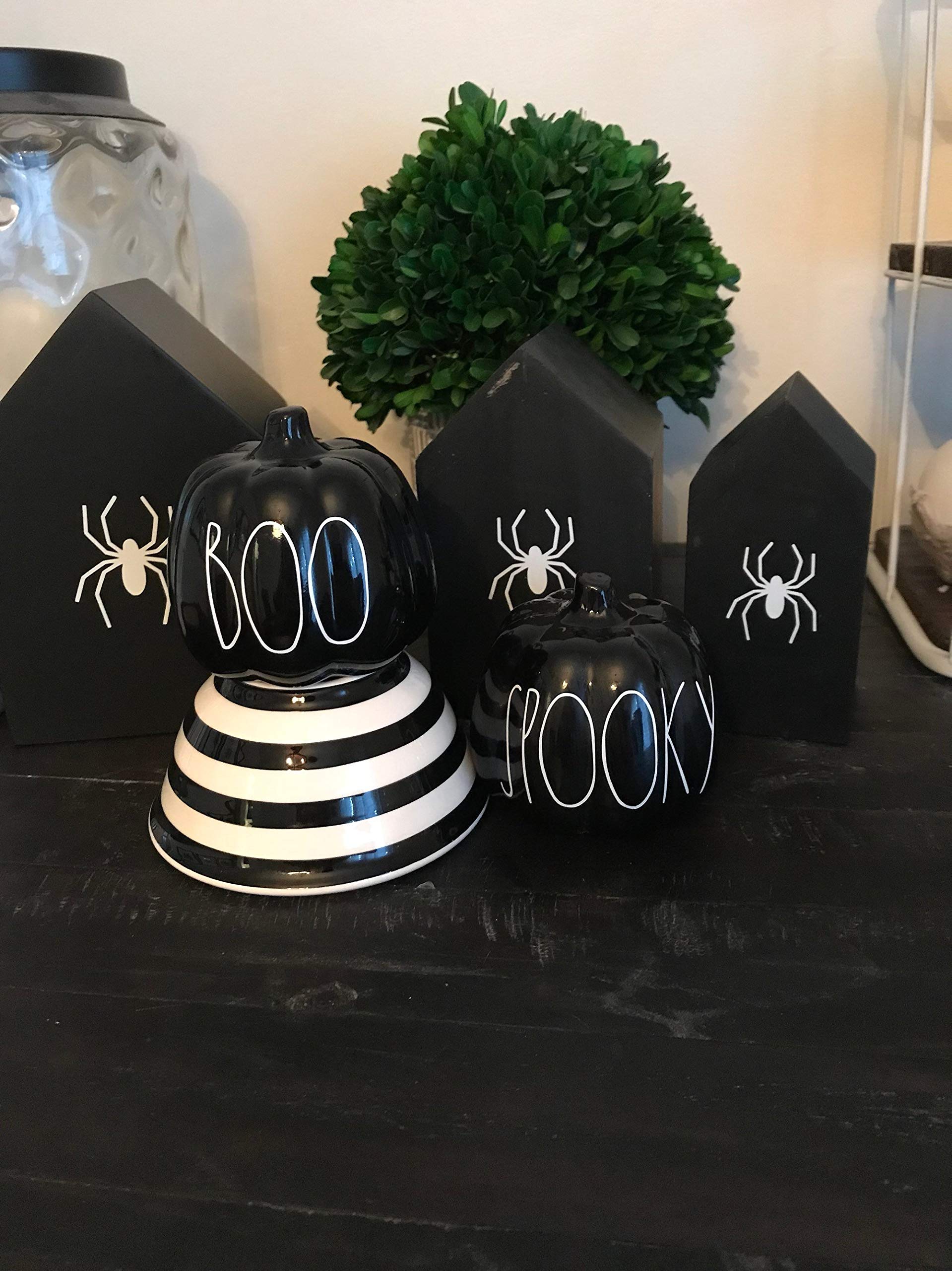 LLAAJMG Set of 2 Farmhouse Ceramic Halloween Pumpkins Spooky and Boo Rae Dunn Halloween