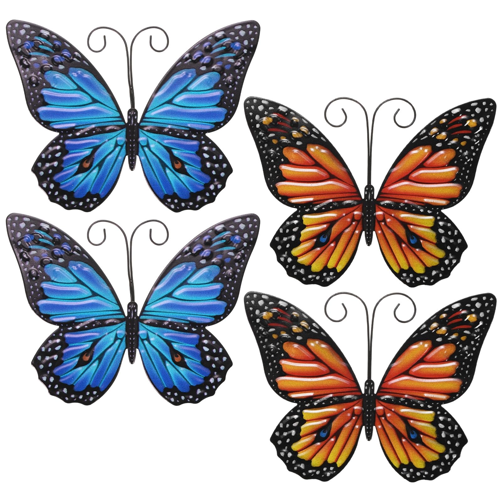 M METERXITY 4-Pack Metal Butterfly Wall Decor, 6.3x4.7 Iron Butterfly Decorative Wall Art Sculpture Hanging Decoration for Indoor/Outdoor/Garden/Patio/Room Decoration [Yellow,Blue]