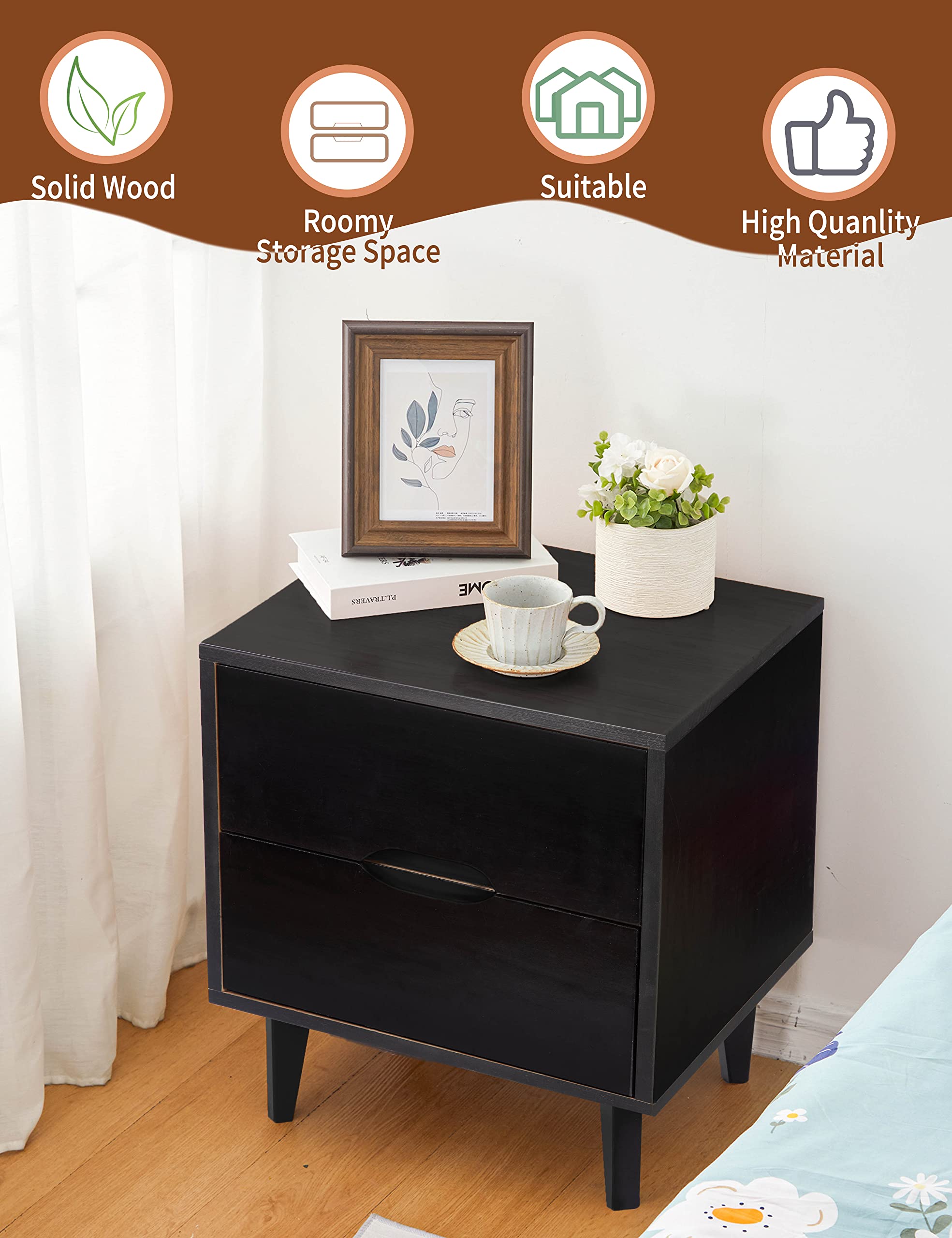 Amazon.co.jp: ミッドセンチュリー モダン 溝付きハンドル 木製 ナイト