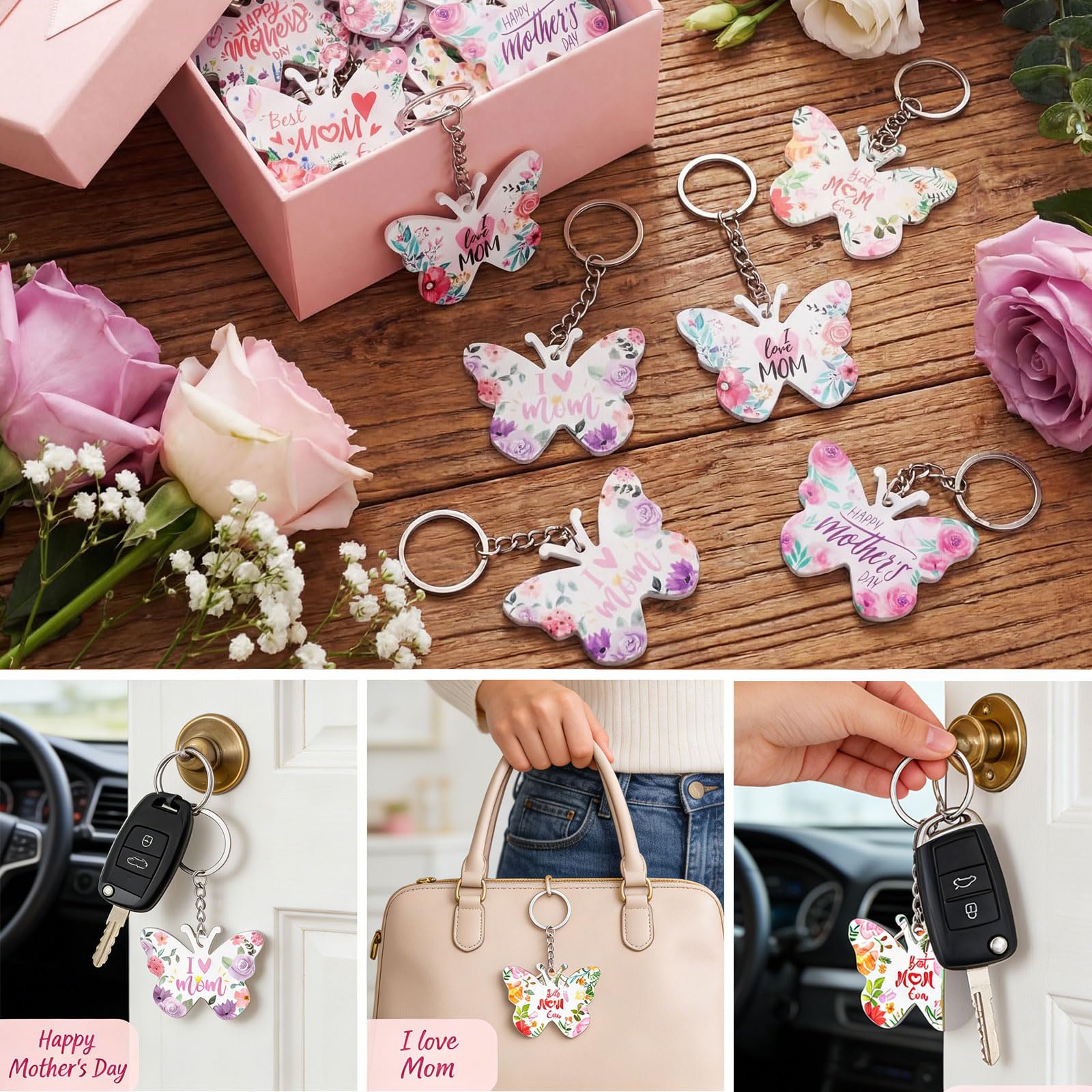 24 llaveros para el día de la madre, llaveros acrílicos de mariposa floral para mamá de hija e hijo, regalos a granel, regalos de fiesta del día de la madre para mujeres, iglesia y — view 7