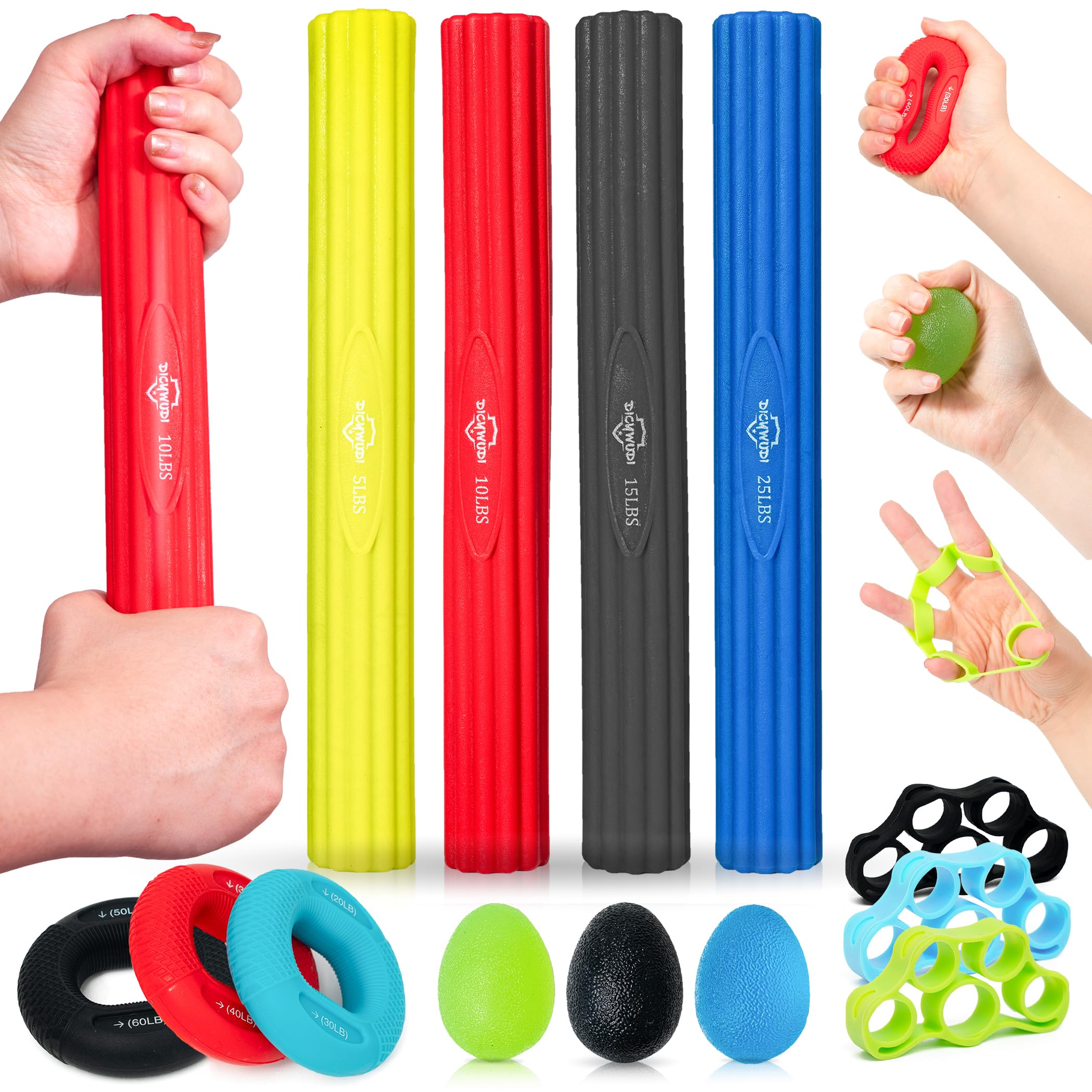 DICYWUDI Flex Therapy Bar and Grip Strength Trainers set, Physical Therapy &amp; Resistance Bar for Golfers Elbow,Tendinitis,Wrist,Forearms Pain, Improve Grip Strength and Relieve Pain