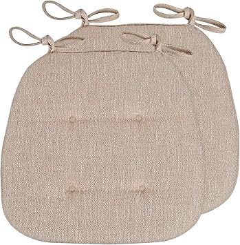 Chair Cushions for Dining Chairs 17x16 Inch, D-Shaped Student Chair Pads with Ties, Set of 2 4 6 Breathable Double Sided Cotton and Linen Seat Cushion for All Seasons Beige 2 Packs