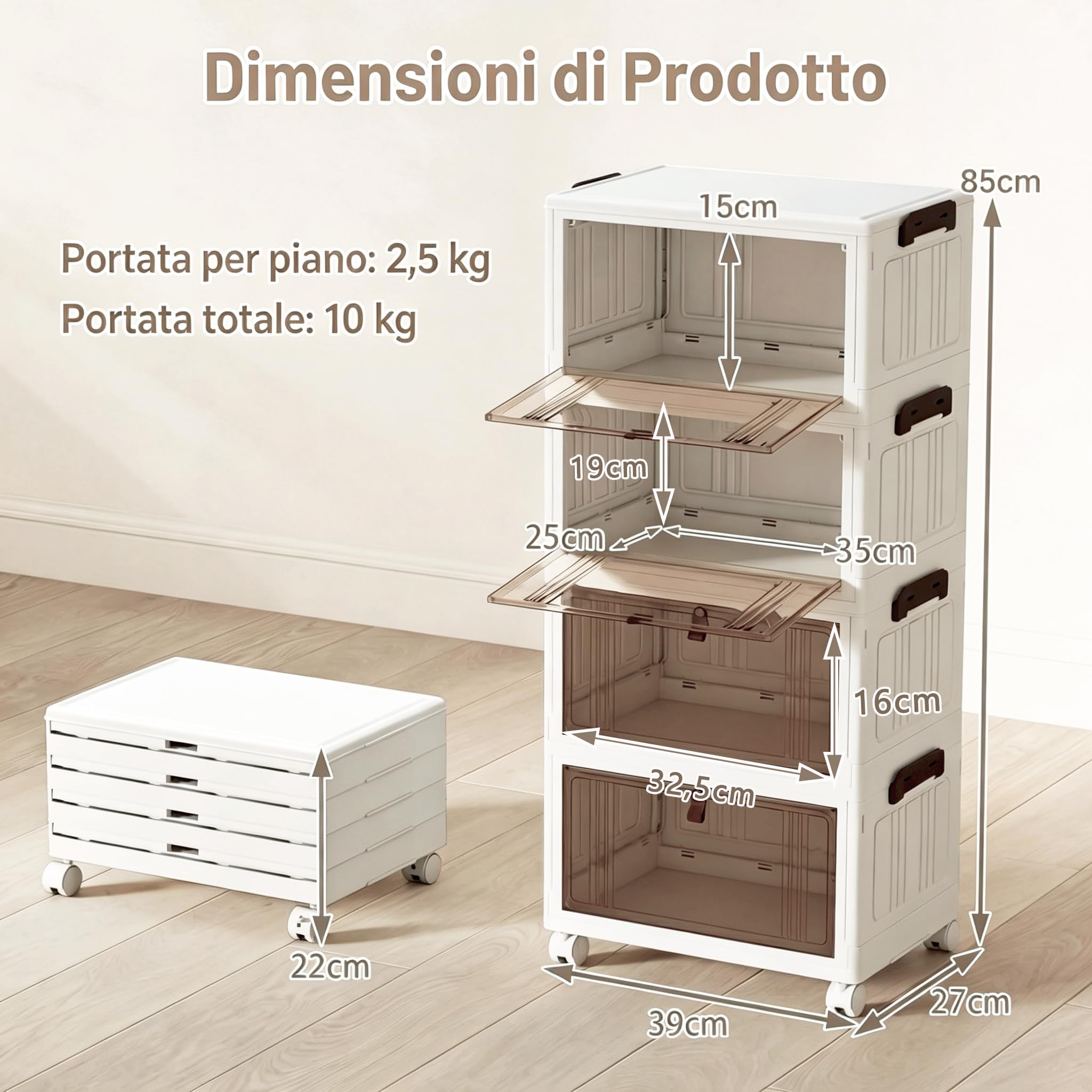 RELAX4LIFE Scatole Plastica con Coperchio e Ruote 23L*4 Pieghevoli
