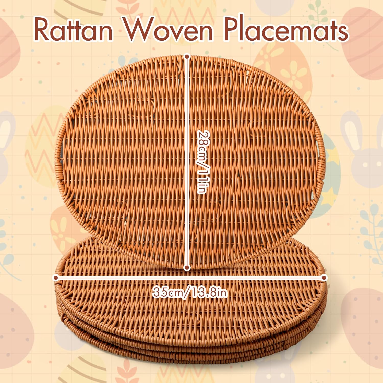Threehoney Set of 4 Rattan Woven Easter Egg Shaped Placemats Natural Egg Wicker Place Mats Washable Rustic Braided Table Mats for Easter Spring Dining Kitchen Table Decorations Home Party Decoration
