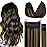 GOO GOO Wire Hair Extensions Human Hair, 1B/6/1B Natural Black with Chestnut Brown Balayage 12inch 100g, Invisible Wire Hair Extensions with Transparent, Seamless Fish Line Hairpiece