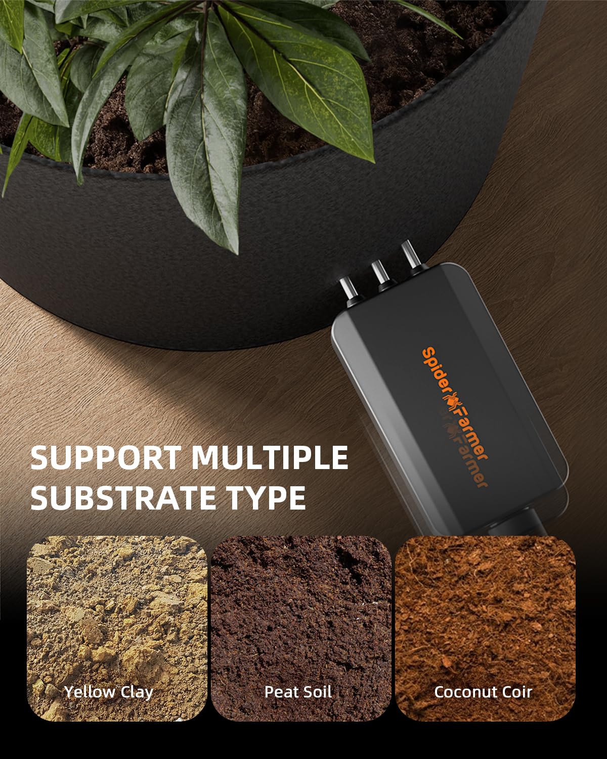 Spider Farmer GGS 3-in-1 Bodensensor Pro 3 Stück, EC/Feuchtigkeit/Temperatur Messer mit RJ12, Intelligente APP Steuerung für Garten