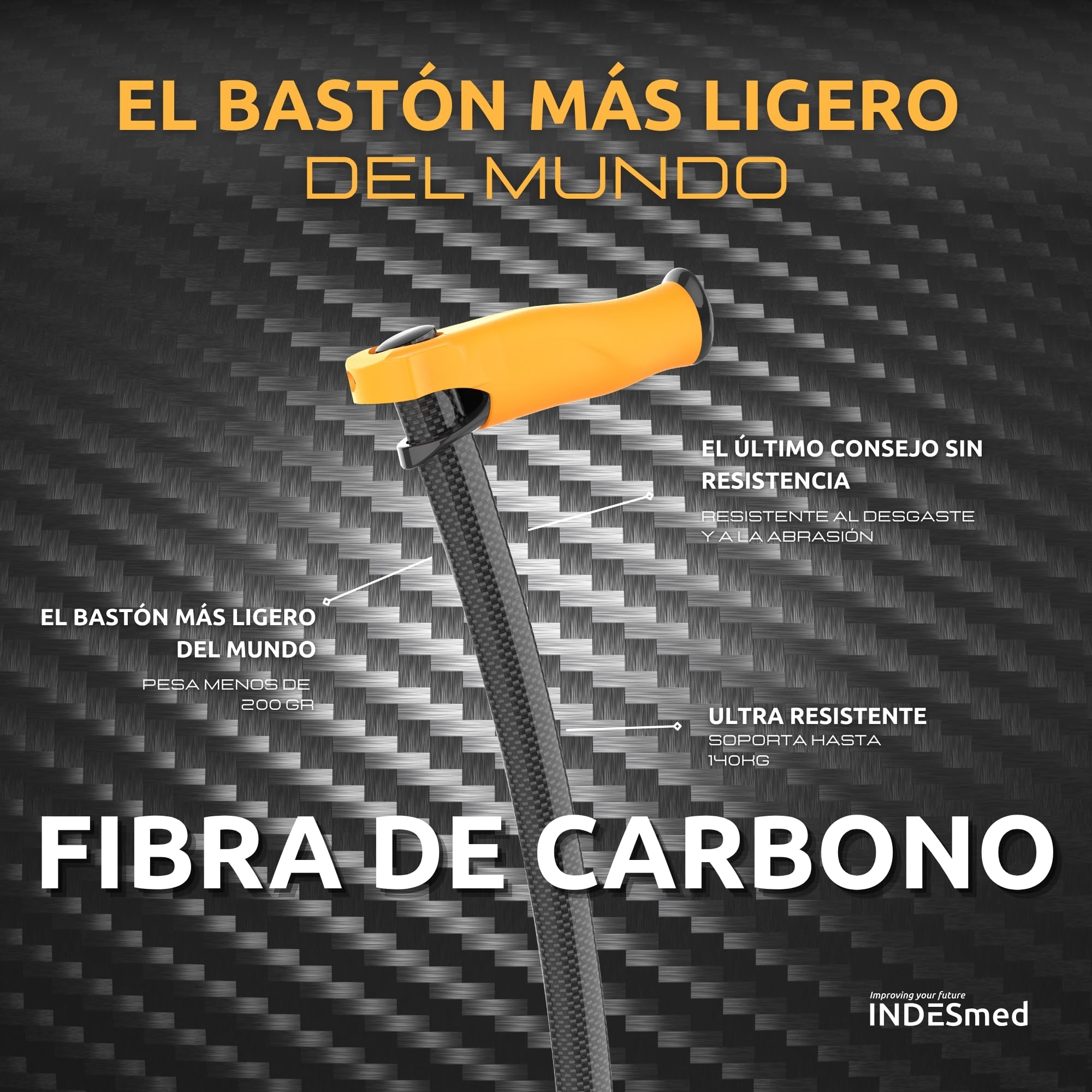 Bastón de Fibra de Carbono 100% Más Ligero del Mundo (Morado, M) | Mango Antitendinitis Ajustable, Ultrarresistente, Ultraligero, Diseño Ergonómico Patentado y Seguro Para Mayores | INDESmed