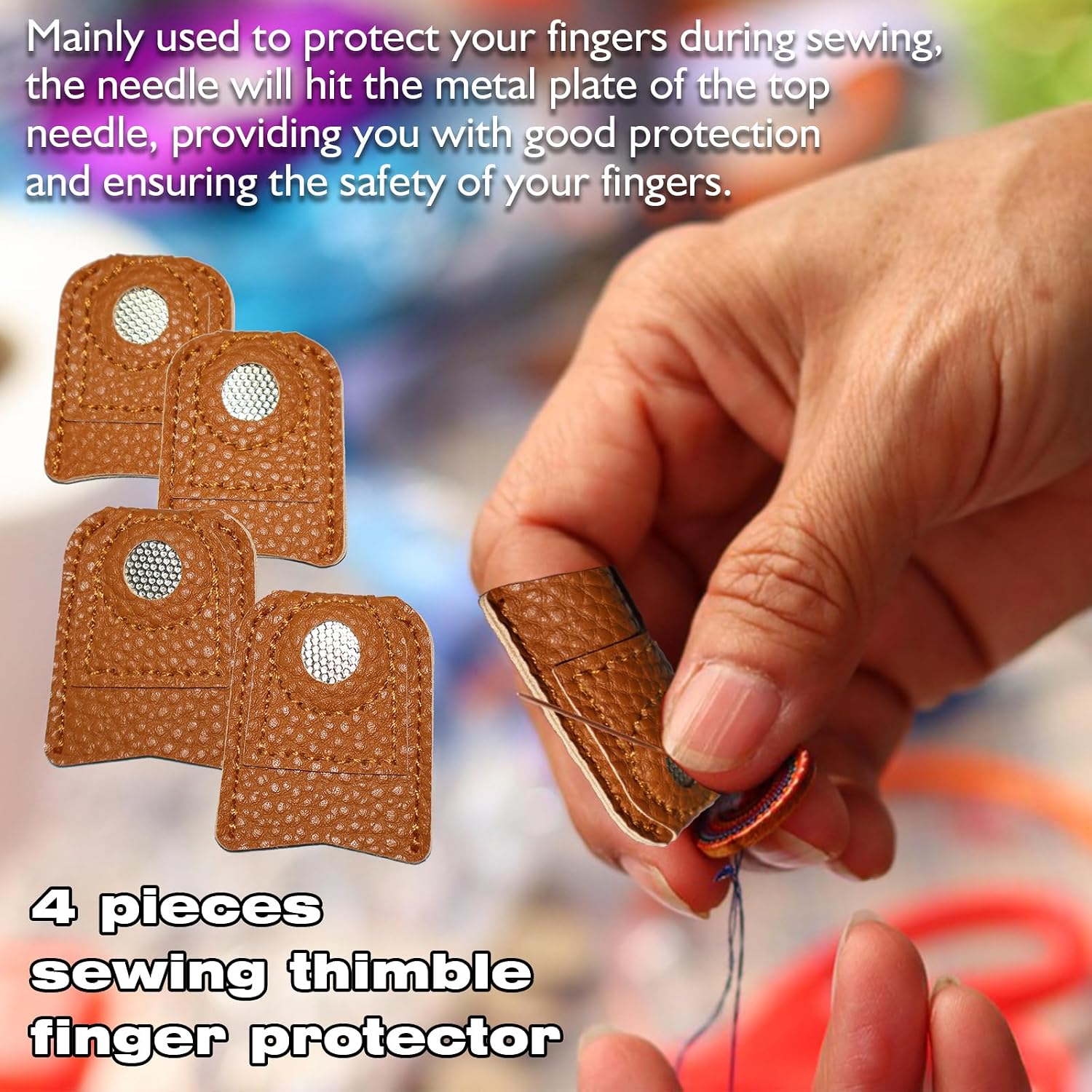 4 Pieces Leather Thimbles for Hand Sewing and Quilting, Leather Finger Protectors, DIY Sewing Tools，Needles Knitting Craft Accessories，Thimbles for Hand Quilting，Hand Quilting Supplies,2 Sizes