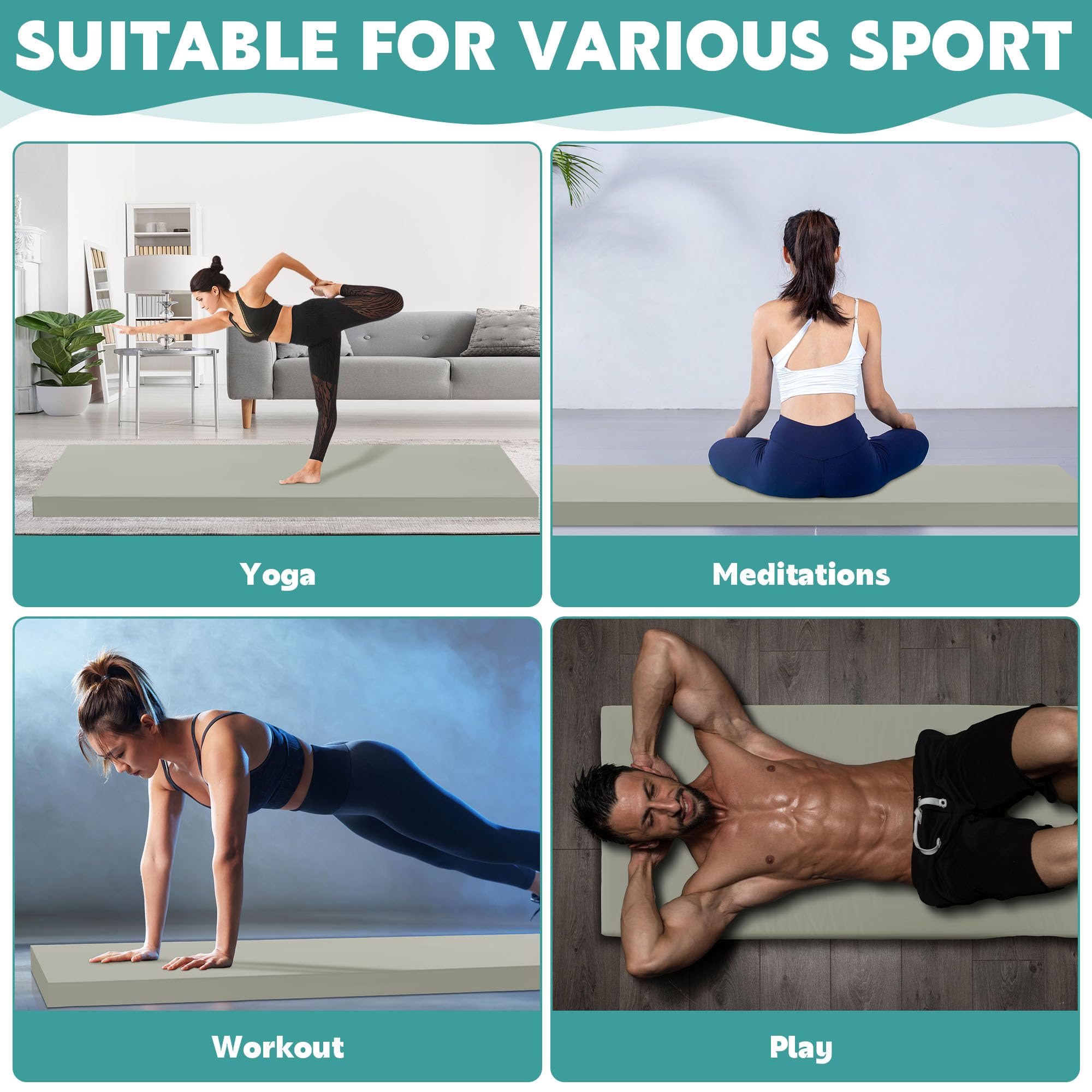 MABOZOO 7,6 cm dicke Yogamatte, extra dicke Gymnastikmatte mit Tragegriffen für Männer und Frauen, PU-Leder, reißfest, Fitnessmatte, Schaumstoff-Übungsmatte für Yoga, Pilates, Stretching