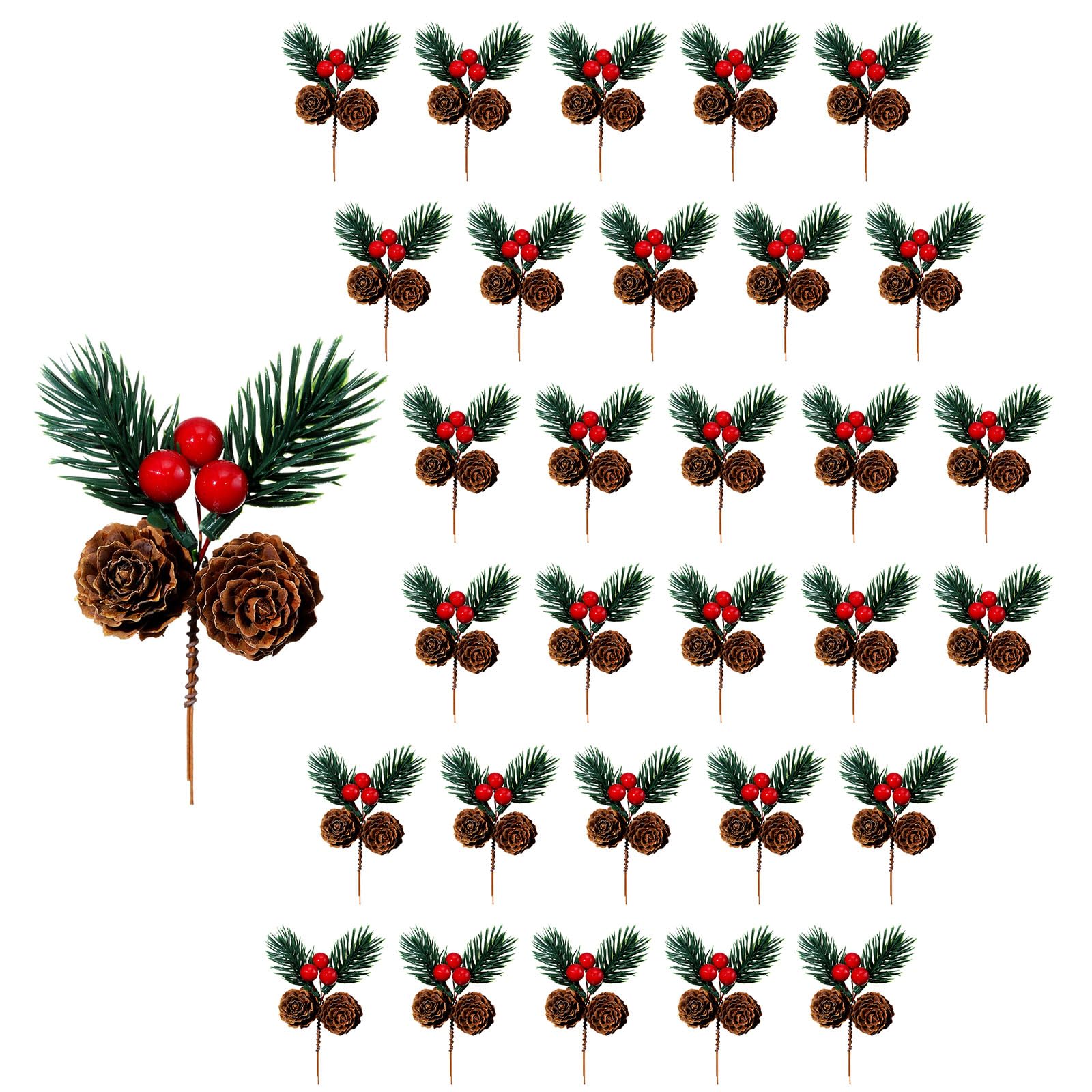 Kalttoy Of 30 Holiday Blossomy Arrangement Substrates Including Pine Crests and Currants for Christmas Handicrafts Realistic Pine Crests