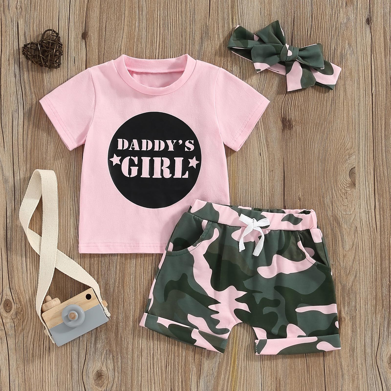 ZAXARRA Baby Girl Summer Outfit Letter Print Crew Neck Short Sleeve T-Shirts Tops Elastic Waist Shorts 2Pcs Clothes Set (Pink 3, 18-24 Months)