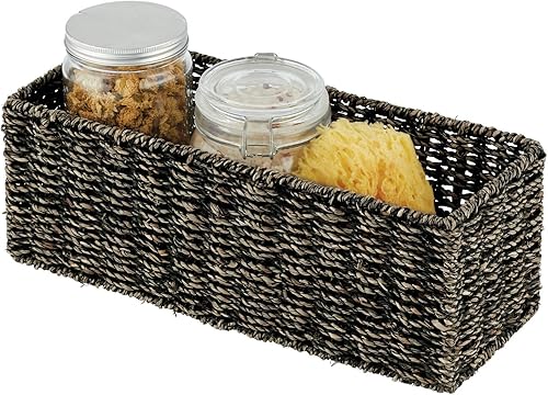 Miniatura 4 de mDesign Portarrollos de papel higiénico para baño de hierba marina tejida natural, negro, 6 x 15 x 5.5 pulgadas