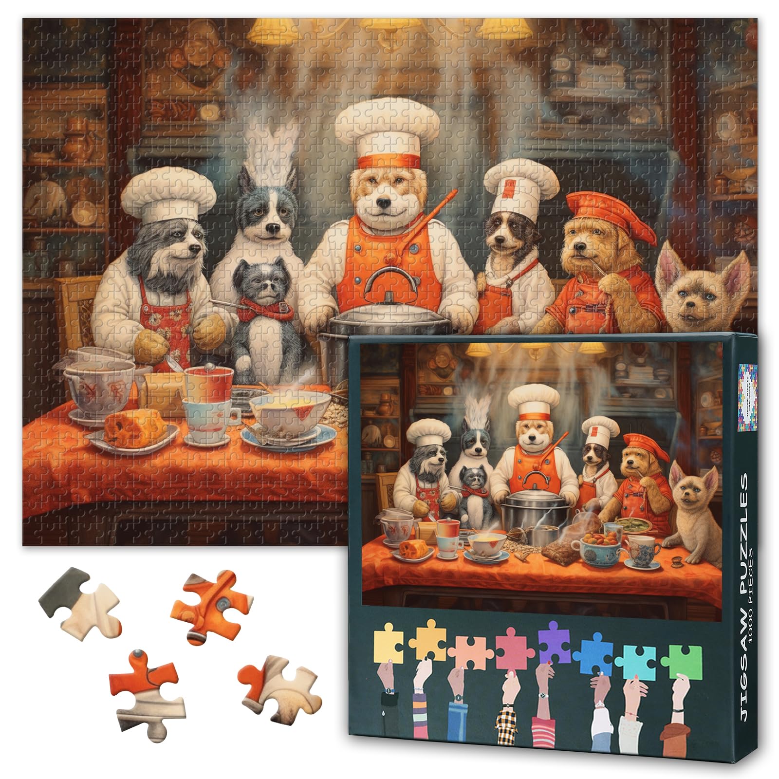 Dogs Puzzles for Adults 1000 Pieces, Dogs Cooking Together Jigsaw Puzzles, Adult Puzzle for Adults, Educational Fun Games or Toys for Elders Friends 20X27 INCH