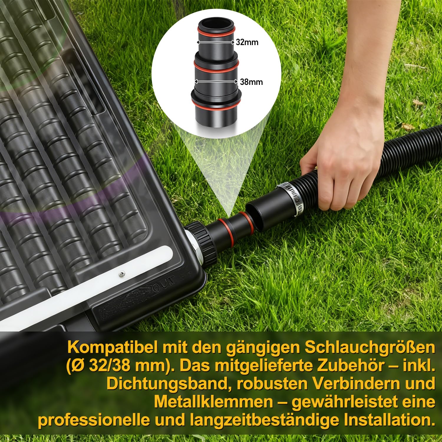 Solar Poolheizung, Solarkollektor 110 x 65 x 35cm Höhenverstellbar,Pool Solarheizung 10000 L/H,38mm Anschluss Poolheizung Erweiterbar,für Warmwasser Gartendusche Pool