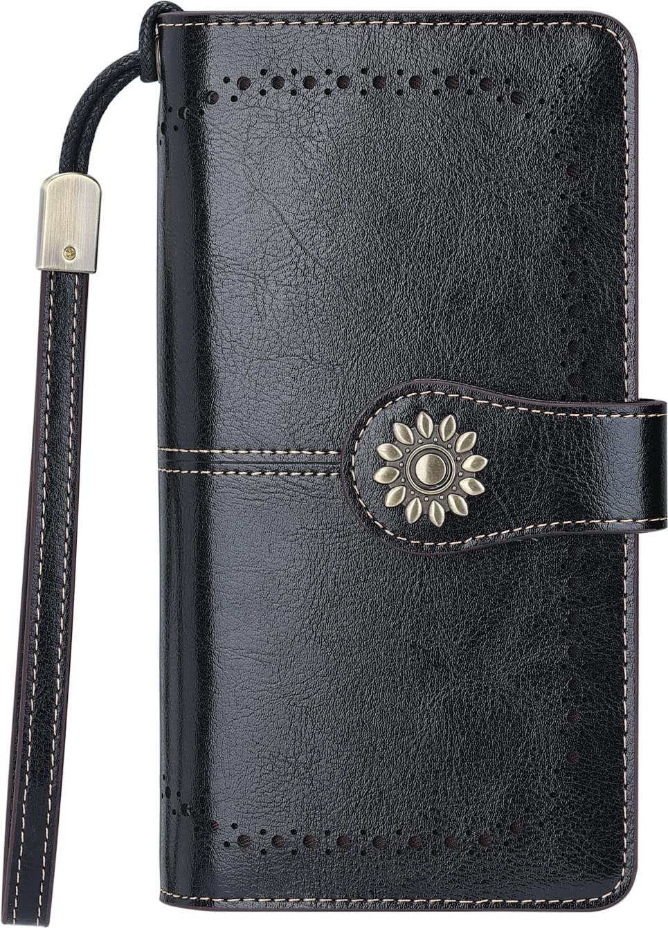 Lavemi Cartera de piel auténtica de gran capacidad para mujer, con bloqueo RFID, tarjetero