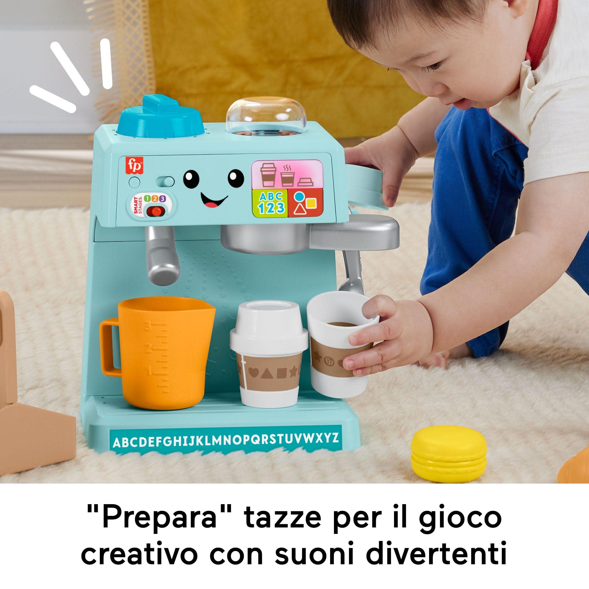 Fisher-Price - La Mia Prima Macchinetta del caffè, Set Smart Stages per l'apprendimento con Pulsanti, Musica e Suoni, 2 Tazze e 8 Accessori Inclusi, Giocattolo per Bambini, 18+ Mesi, HYT02
