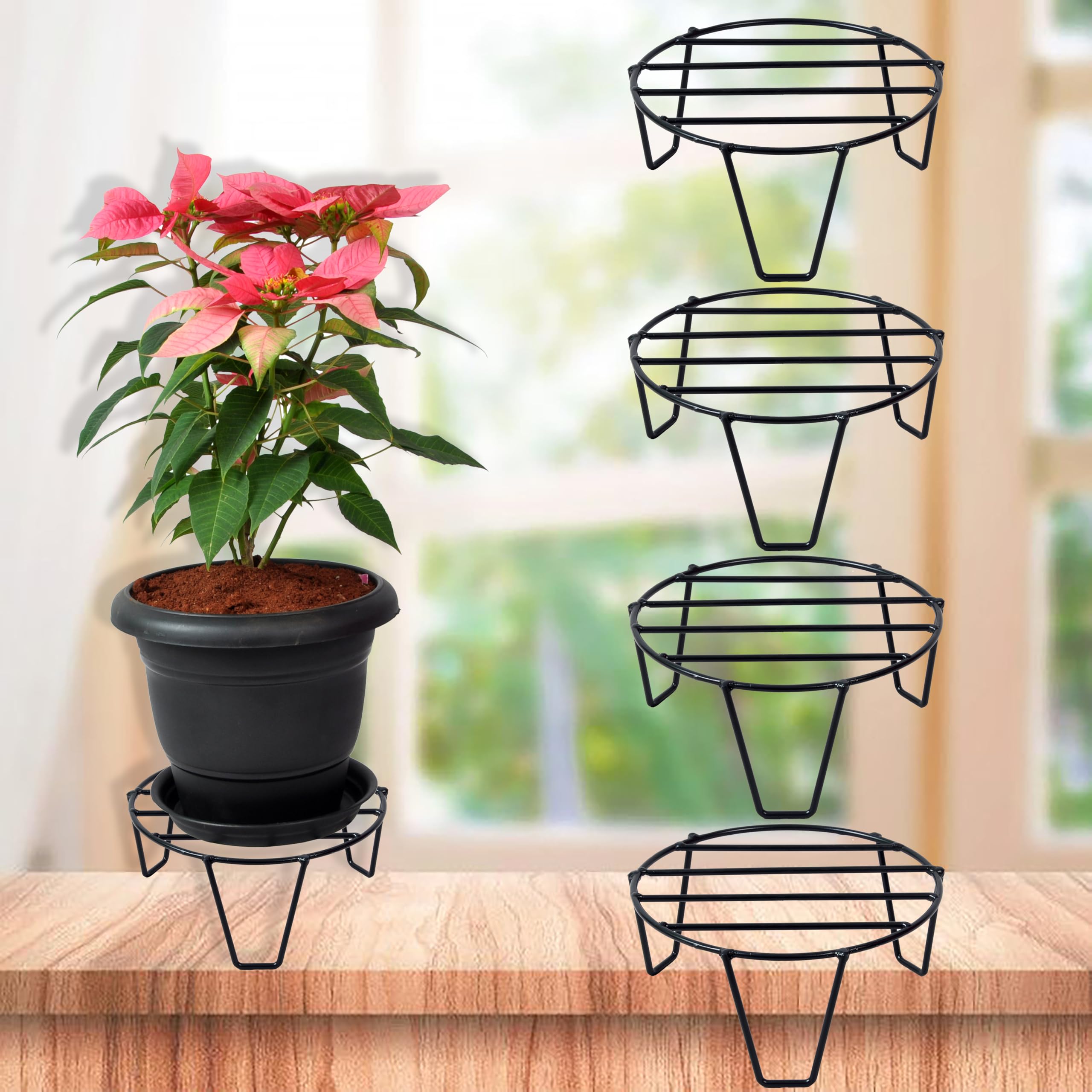 Metal Plant Stands - Set of 4 for Flowers & Pots -1