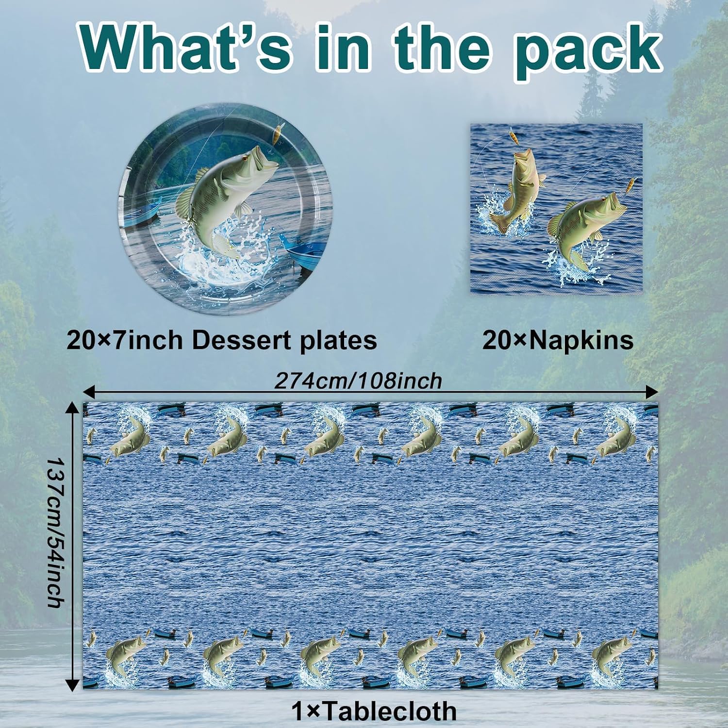 Gone Fishing Party Decorations Fishing Tableware Set Gone Fishin' Plates Napkins Disposable Table Cover Fishin' Dinnerware for True North Vbs Decorations Fish Themed Tournament Birthday Party Supplies image 2