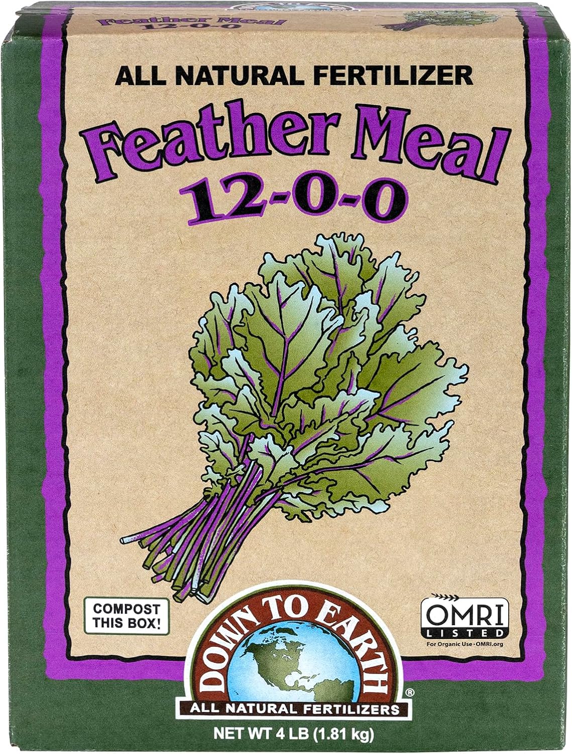 Down To Earth All Natural Fertilizers Organic Feather Meal - Slow Release Nitrogen Plant Food for Green Growth 12-0-0, 4 lb
