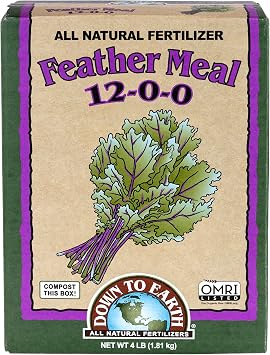 Down To Earth All Natural Fertilizers Organic Feather Meal - Slow Release Nitrogen Plant Food for Green Growth 12-0-0, 4 lb