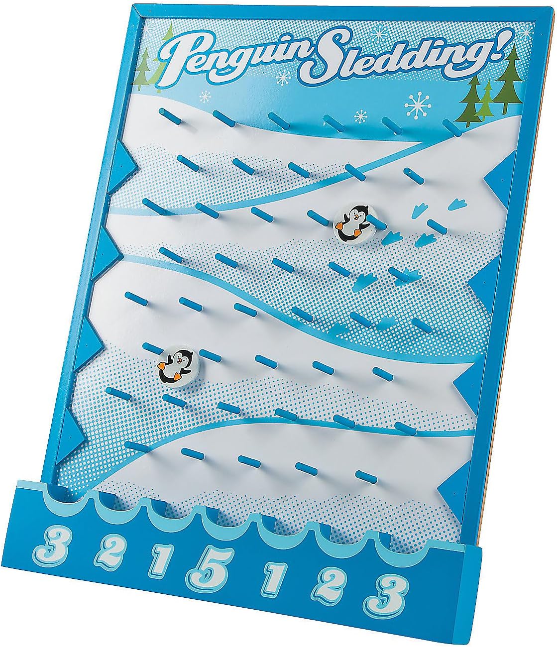 Winter Game Penguin Sledding Disk Drop (Wood Board with 6 disks) Winter Game Penguin Sledding Disk Drop (Wood Board with 6 disks)