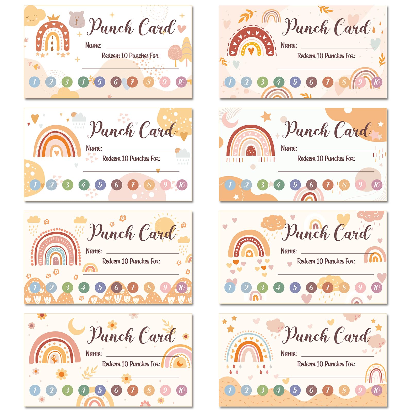 Fumete 400 Pcs Punch Cards for Classroom Reward Cards Behavior Incentive Loyalty Awards for Kids Students Teachers School Business, 8 Styles, 3.5 x 2