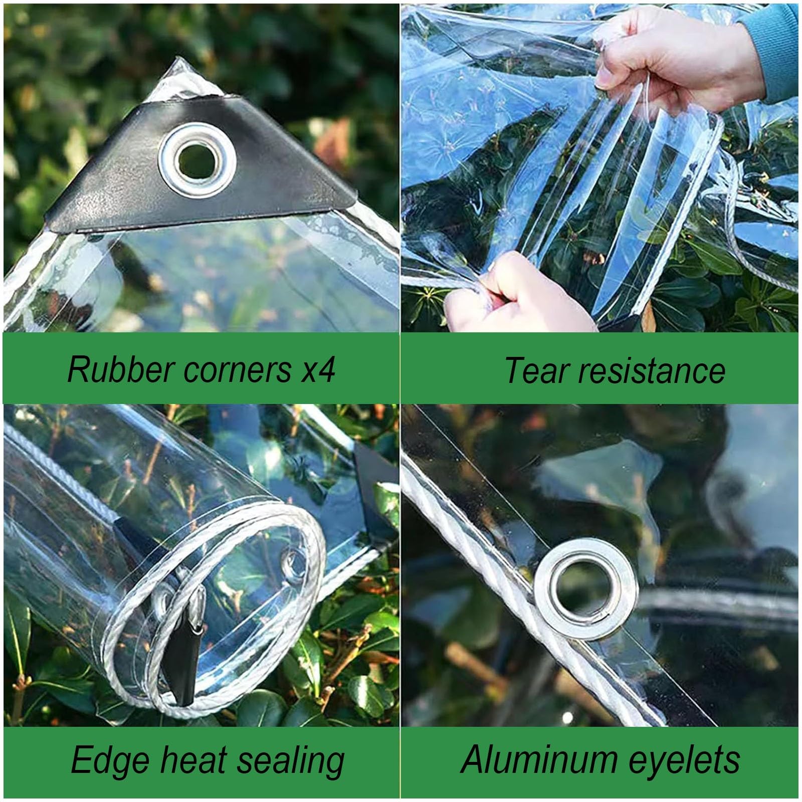 Plane Transparent 135 x 210 cm Ultra Reißfeste Gewebeplane mit Verstärkten Ösen Abdeckplane Schutzplane aus PVC Faltbar mit Seil für Garten Camping & Outdoor, transparent