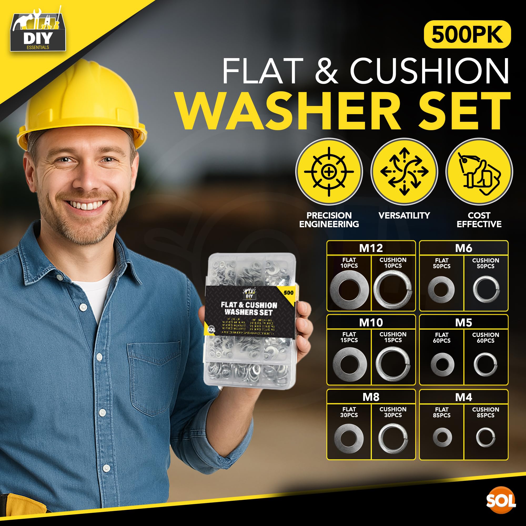 SOL 500pc Flat and Spring Cushion Washers for Screws 12 Sizes Small to Large - Image 3