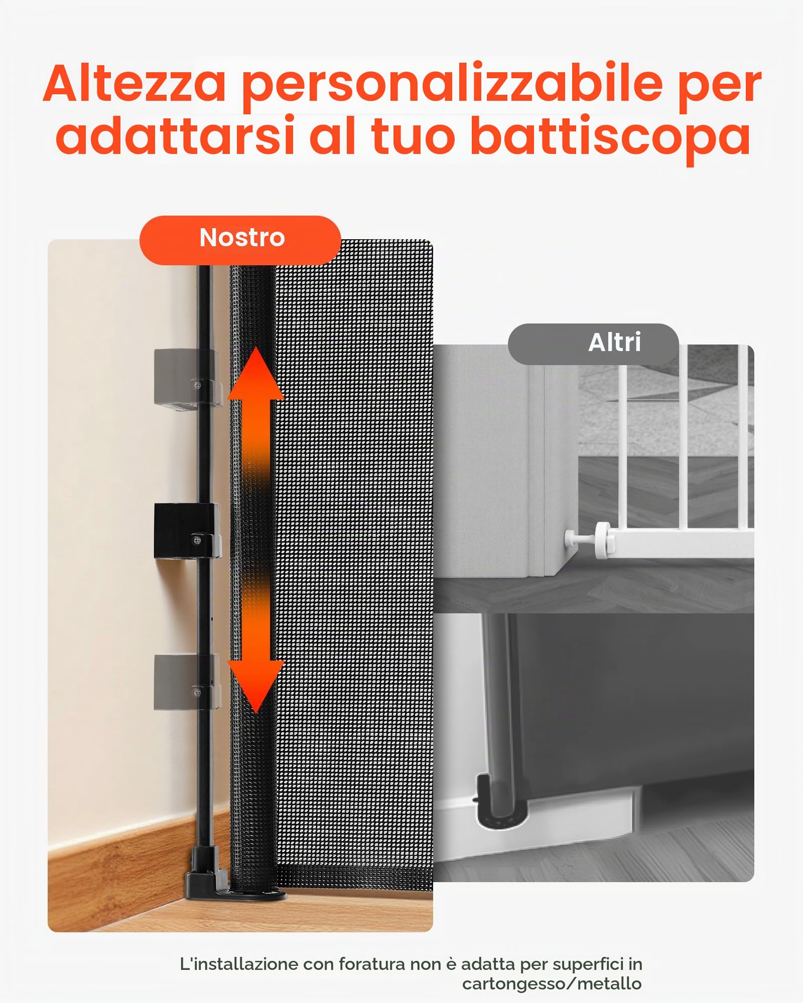 VEVOR Cancelletto Retrattile, Estensibile Fino a 1430 mm di Larghezza, 795 mm di Altezza, con Blocco di Sicurezza, Attraversabile Senza Inciampare, Cancelletto in Rete per Cani Scale, Nero