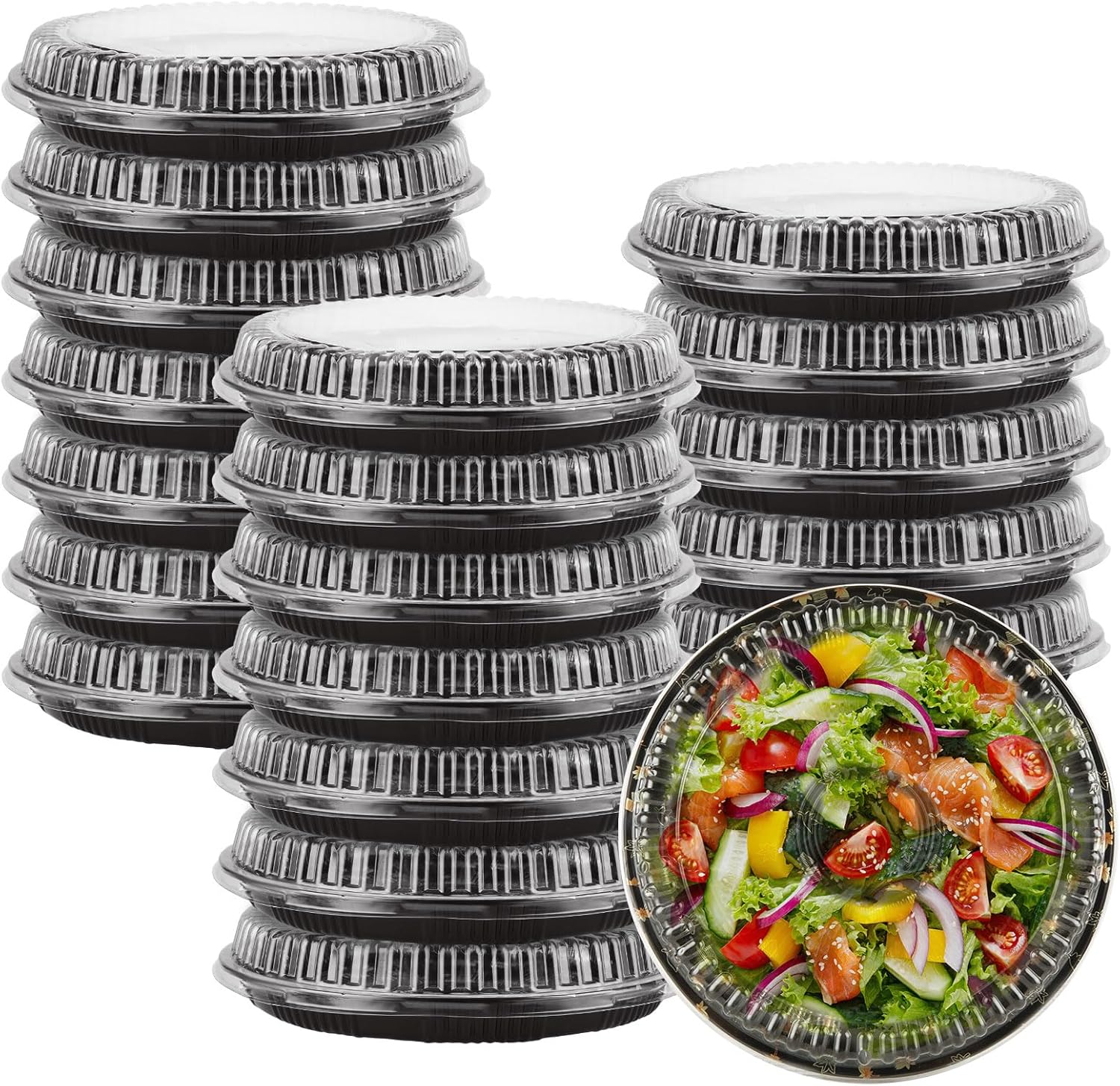 20 Pack 12.5 Inch Catering Trays with Lids, Round Plastic Serving Tray with Lid, Disposable Platters for Sandwich Fruit Party Appetizer Catering Picnic