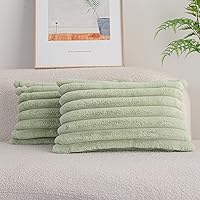 DEELAND 2 Pack Green Plaid Faux Fur Throw Pillow Covers 12x20 Inch - Ultra Soft Double-Sided Plush for Sofa Bed Couch
