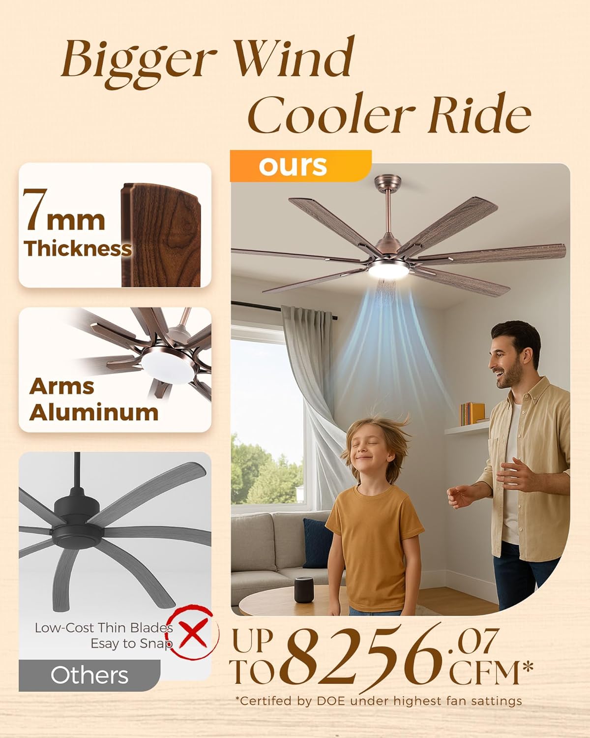 72Inch Smart Ceiling Fan with Alexa APP,Oil Rubbed Bronze Large Ceiling Fan with Light,6 Speed,3CCT,Dual Finish 7 Blades,Quiet DC Motor Outdoor Fan for Patio,Big Living Room