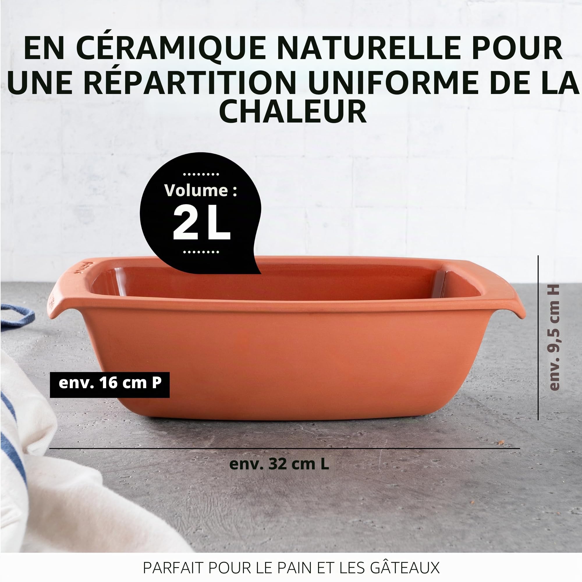 Römertopf Moule à pain en argile | Moule à pain et gâteau | Volume de 2,1 l