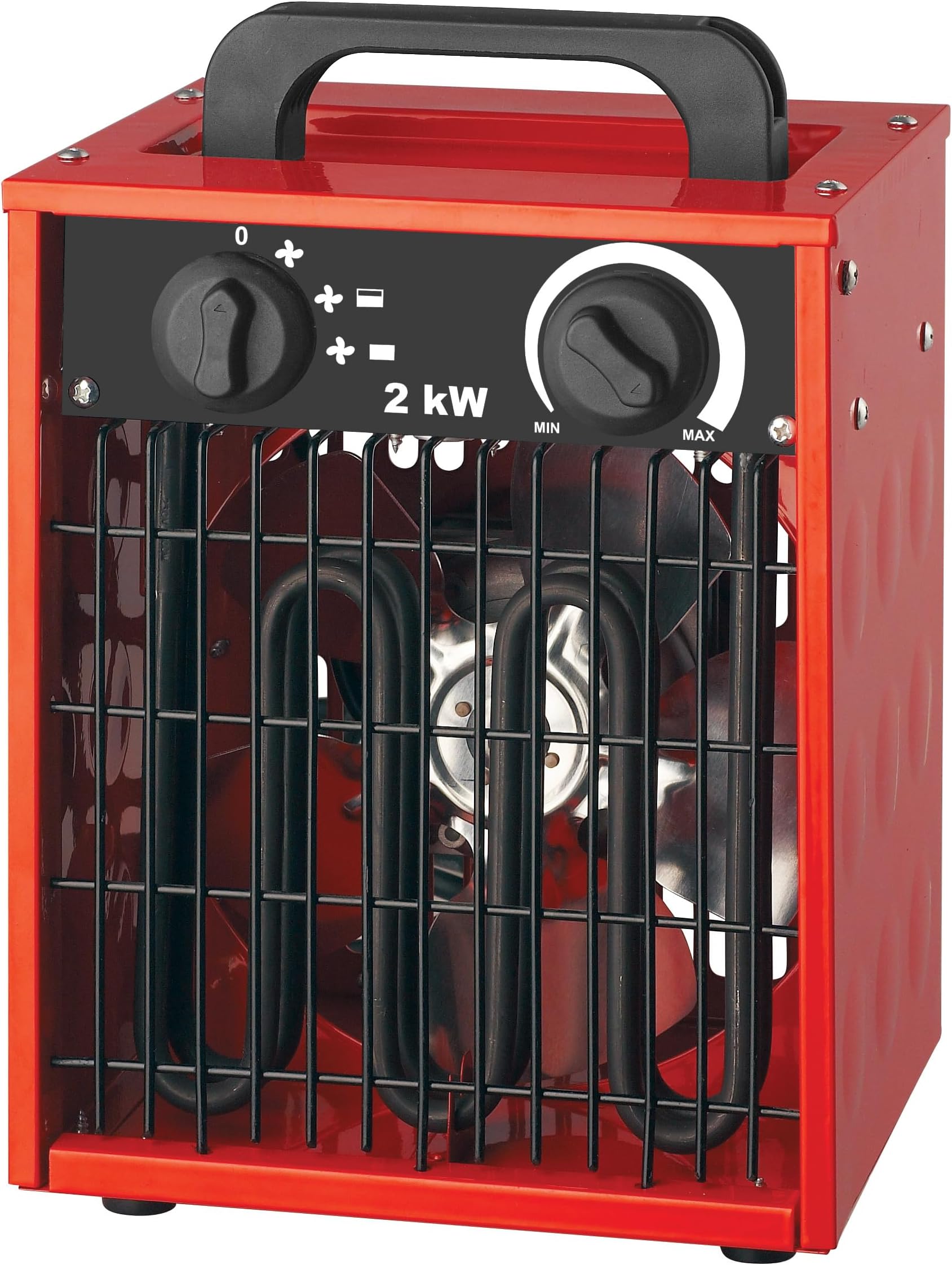SHX Industrial Fan Heater 2000W SHX308HEAT2022-2000 Watt, Stainless Steel Heating Element, 3 Operating Modes, Splashproof, Adjustable, Thermostat, Overheating Protection, Carry Handle, Red/Black