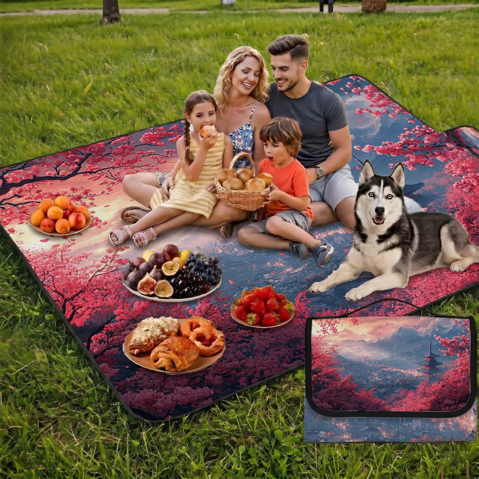 Coperta de Picnic Grande 200x200 cm, Giappone Manta Picnic Impermeable Anti-Sabbia Manta de Playa Pieghevole, Outdoor Picnic Blanket per Spiaggia, Camping, Giardino, Trekking - rosa FZ-26