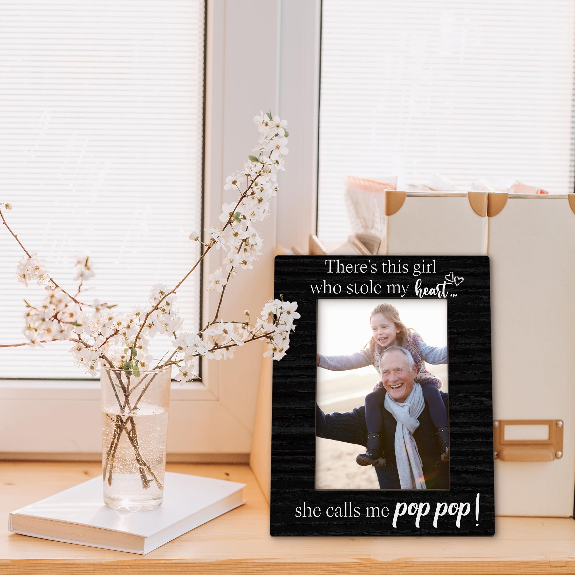 Pop Pop Gifts Picture Frame 5x7, Grandpa Photo Frame, Fathers Day Christmas Birthday Gifts for PopPop Grandpa, She Calls Me PopPop Black Wooden Picture Photo Frames for Desk Home Room Decor