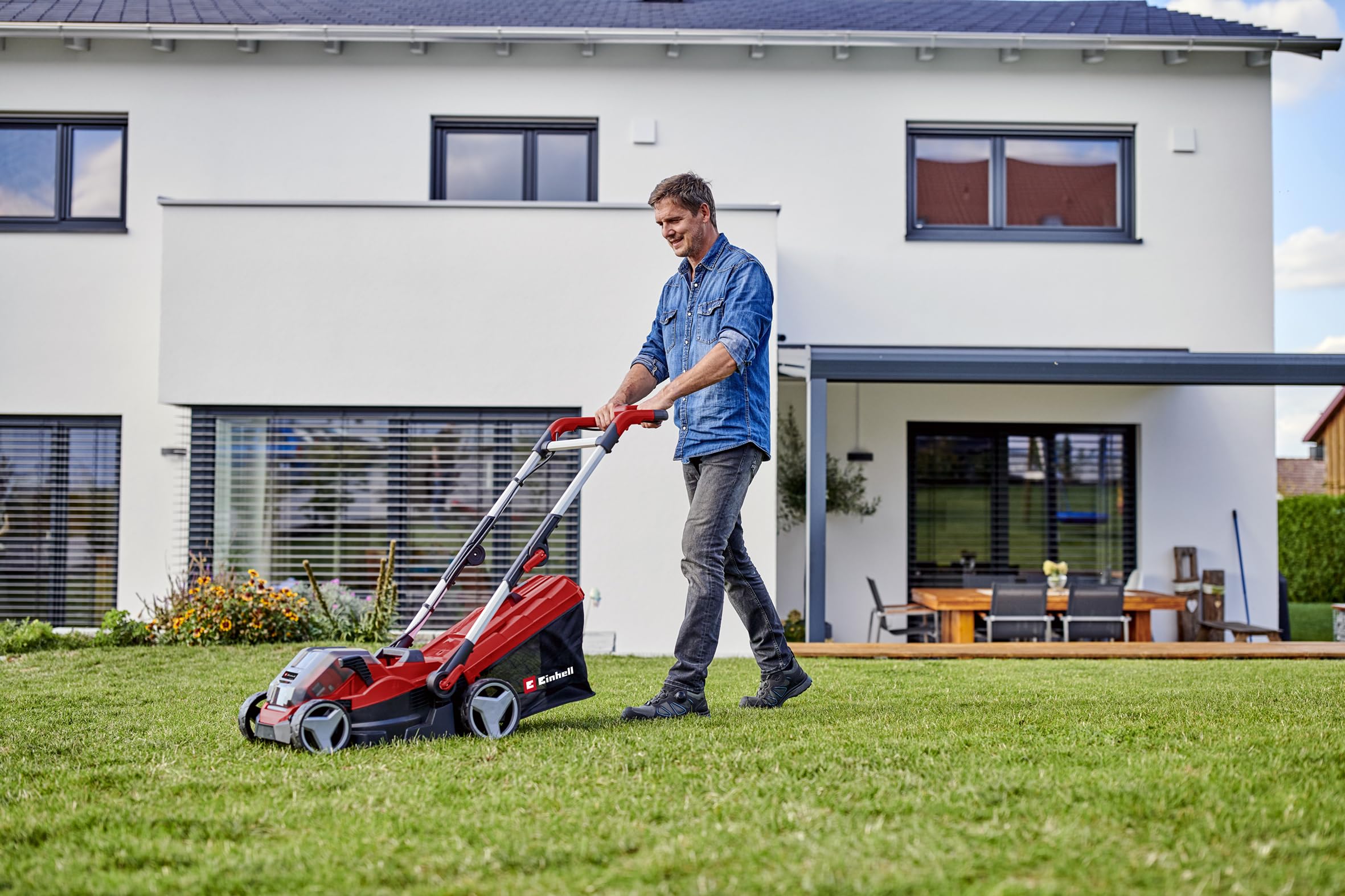 Einhell Akku-Rasenmäher GE-cm 36/34-1 Li-Solo Power X-Change (36 V, 34 cm Schnittbreite, bis 200 m², 30L Grasfangkorb, 25-65 mm Schnitthöhe, ohne Akku)
