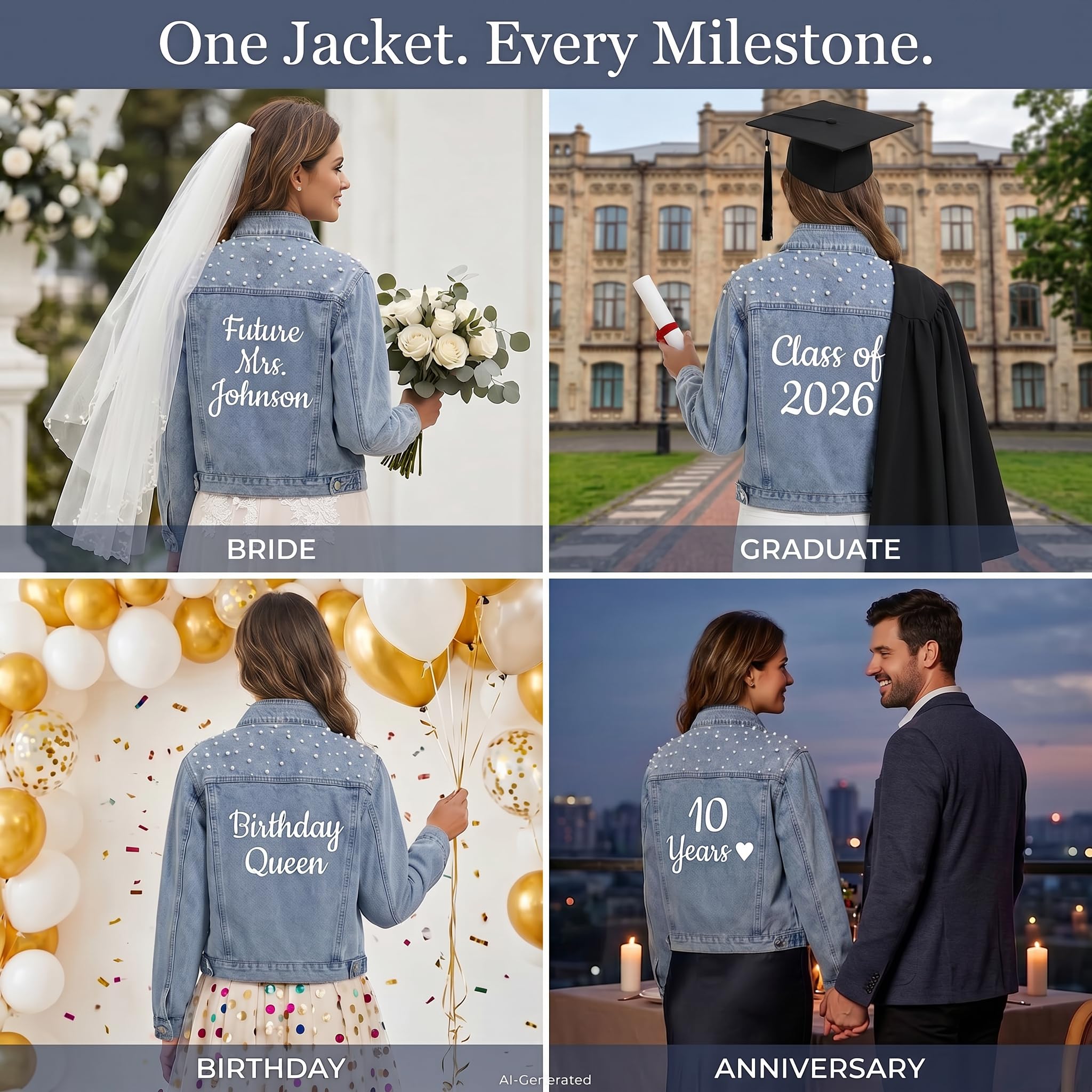 Chaqueta de mezclilla perla personalizada Future Mrs, chaqueta personalizada, chaquetas de boda, chaqueta Wifey, chaqueta nupcial-glit