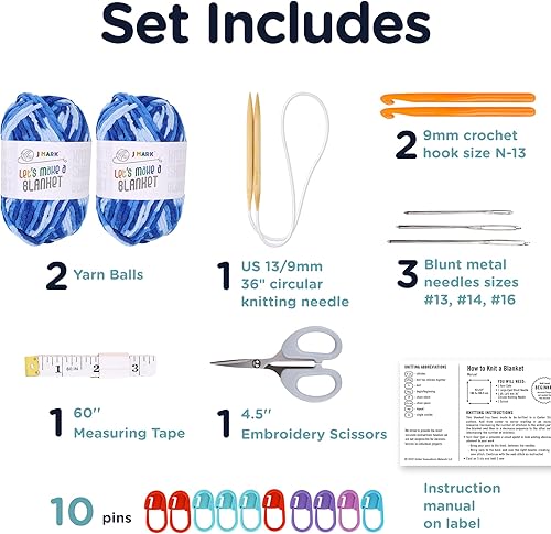 Miniatura 2 de J MARK Hilo de manta gruesa para tejer 437 yd. 28 oz (800 g) y ganchillo, bolas de hilo grueso, aguja de tejer circular, ganchos de ganchillo, cinta