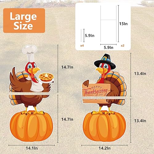 Miniatura 2 de Letreros grandes de Acción de Gracias, 2 piezas con estacas, decoraciones de feliz Acción de Gracias, pavo al aire libre, calabazas, cosecha,