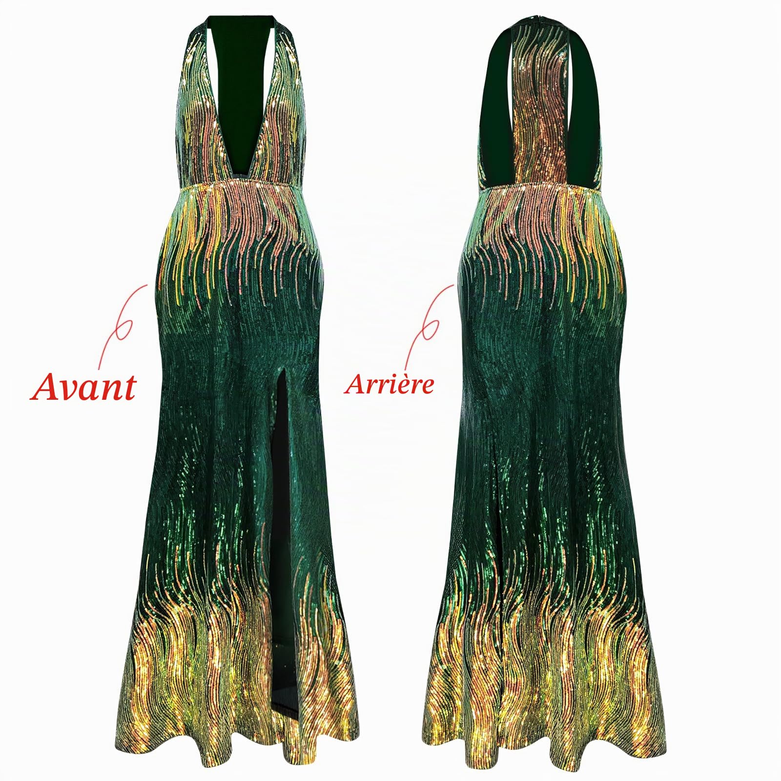 PLULON Robe à Paillettes pour Femme des années 1920, Robe de Cocktail Sexy à col en V Gatsby avec Ensemble